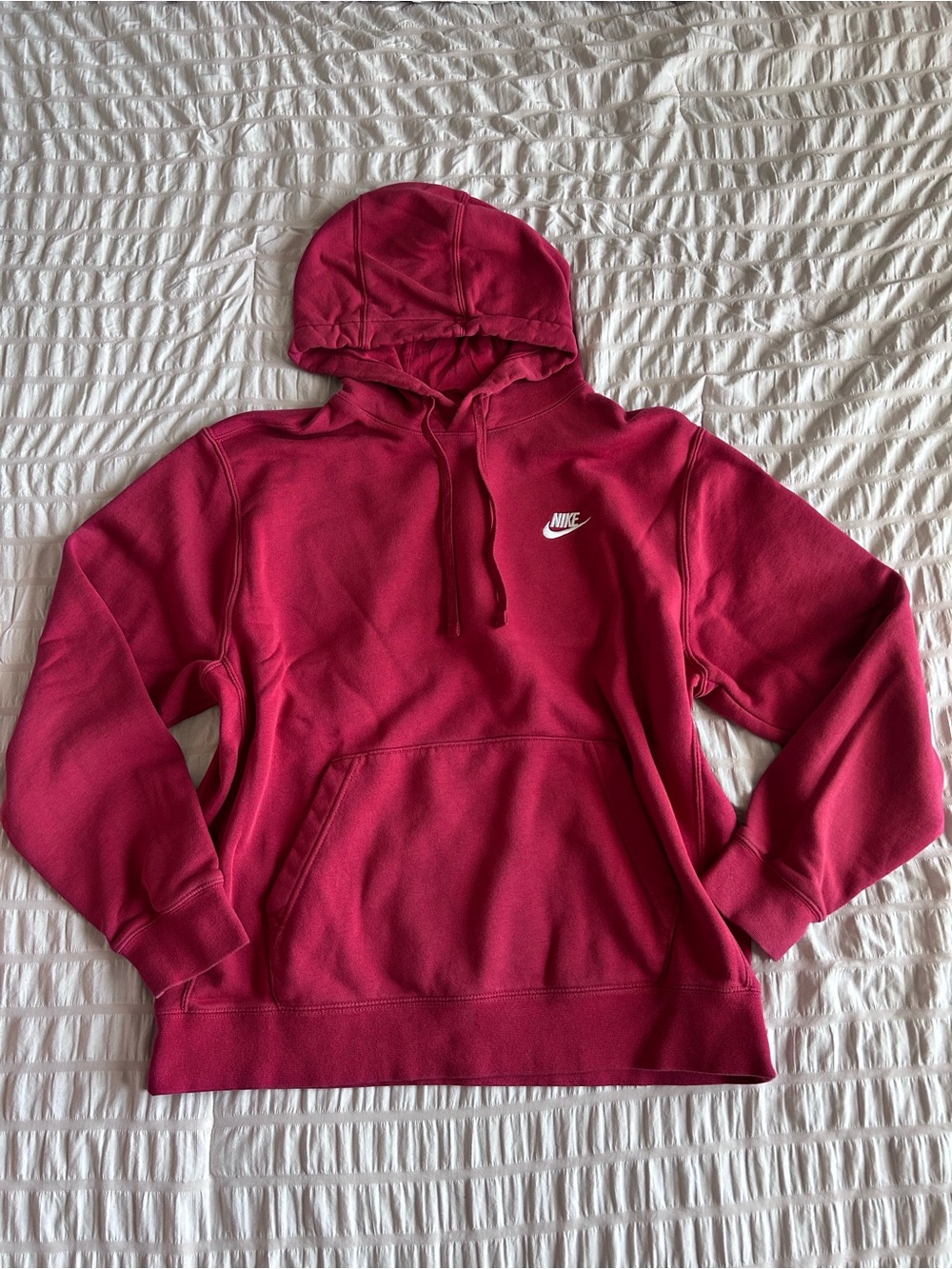 Nike Red Basic Pullover Drawstring Hoodie w/ Pockets (L)